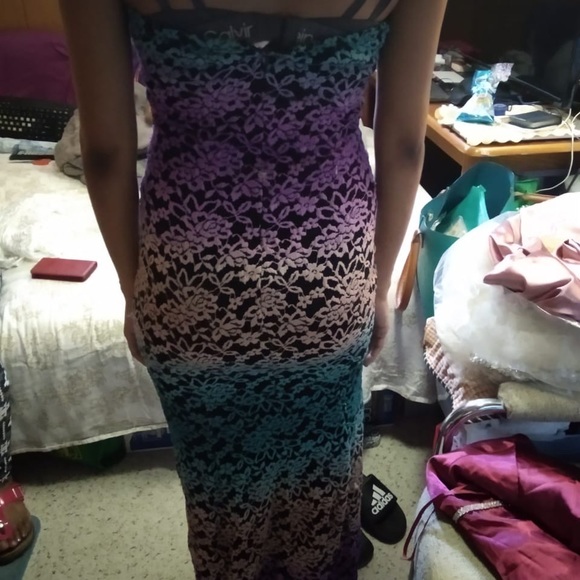 Beautiful two color  dress purple  and teal strapless - Picture 4 of 6